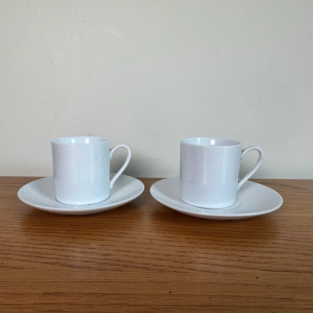Vintage White Porcelain Espresso Cup and Saucer Set of 2 Minimalist Demitasse